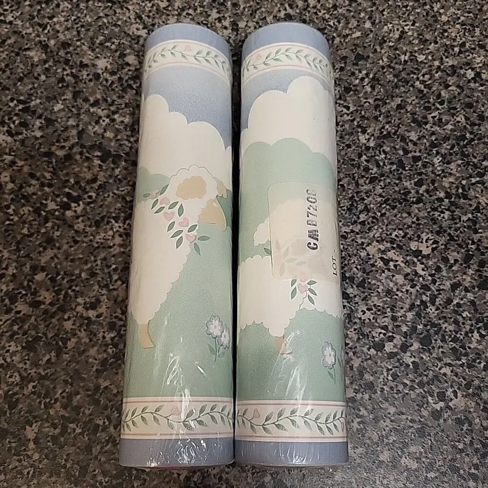 VINTAGE Nursery Wallpaper Border Lamb Sheep Cottagecore Shabby Chic Baby 2 Rolls